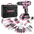 Pink Power Drill Tool Kit Set: 20V Cordless Electric Drill, Driver, Tool Box with Battery - color: Pink