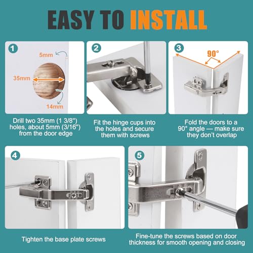 HBL' 4 Pack Corner Cabinet Hinges, 135° Lazy Susan Hinge for Cabinet Replacement, 35MM Lazy Susan Hinges for Kitchen Bifold Doors