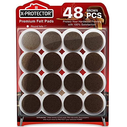 Felt Furniture Pads X-Protector - 48 PCS 1" - Premium Felt Pads (Brown) - size: 48 PCS 1" Brown, Round