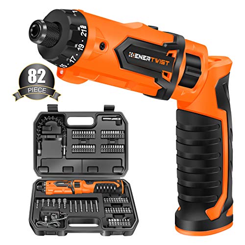 ENERTWIST 8V Cordless Screwdriver, 82 Accessory Kit, Max 10Nm 21+1 Cluth - style: 82PCS 8V ORANGE