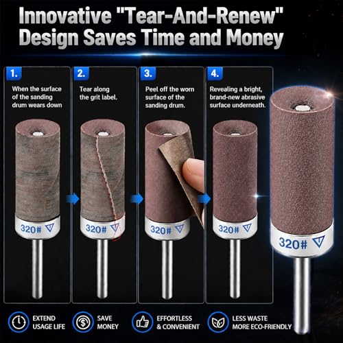 20Pcs Sanding Drums for Dremel Rotary Tool with 1/8" Shank, Sanding Sticks for Plastic Wood Metal Grinding Polishing, 240 Grits - color: 20Pcs-240 Grits