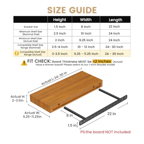 2pcs Floating Shelf Bracket Heavy Duty Hidden Metal Brackets for Shelf,Invisible Shelves Hardware Without Jig (22" x 8" x 1.5" Without Tools) - size: 22" x 8" x 1.5"