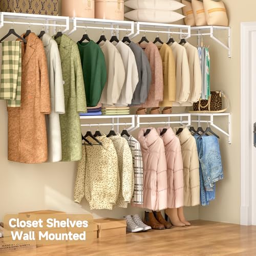 ThreeHio Expandable Closet Shelves Wall Mounted, 3 Pack Closet Shelving with Hanging Rods, Wall Shelving for Walk-in Closet, Hanging Shelves Organizer and Storage for Closet, Laundry - size: 3 Pack
