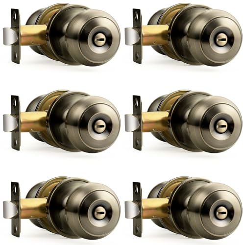Probrico Bed/Bath Keyless Privacy Interior Door Knobs, Antique Brass Door Knobs 6 Pack - color: Antique Brass