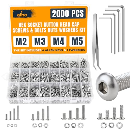 ALBO 2000 Pcs M2-M5 Button Head Socket Screw Kit, 304 Stainless Steel - style: Set 2000 Button Head