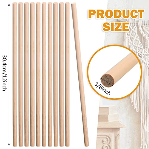 Treela 100 Pcs Wooden Dowels Rods Wood Sticks for Crafts Wooden Dowel Rods Unfinished Hardwood Sticks for DIY Crafts Art Class Woodworking (3/8 x 12 Inch) - size: 3/8 x 12 Inch