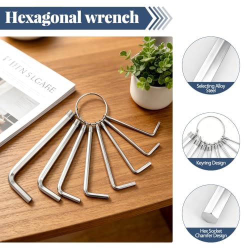 8-Piece Metric Allen Wrench Set, 1.5-6mm Chrome Vanadium Steel Hex Key Set with Key Ring, Pocket Bike Allen Key Set for Cycling, Motorcycle & Outdoor Repair - color: 8 Pcs Key Ring Set