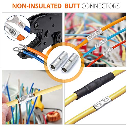 SVAAR 4/6/8/10-12 AWG Non‑Insulated Butt Connectors Kit, 132PCS 4‑12 Gauge Tinned Copper Seamless Barrel Crimp Wire Splices: 66PCS Uninsulated Butt Splice Terminals + 66PCS 3:1 Heat Shrink Tubing - color: Non-Insulated Splice - Tinned Copper