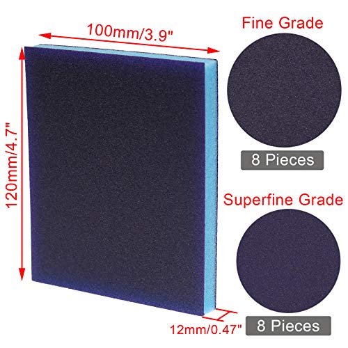 BokWin 16Pcs Sanding Sponge, 120/220 Grit Sanding Blocks - size: 8*120 Grit/ 8*220 Grit