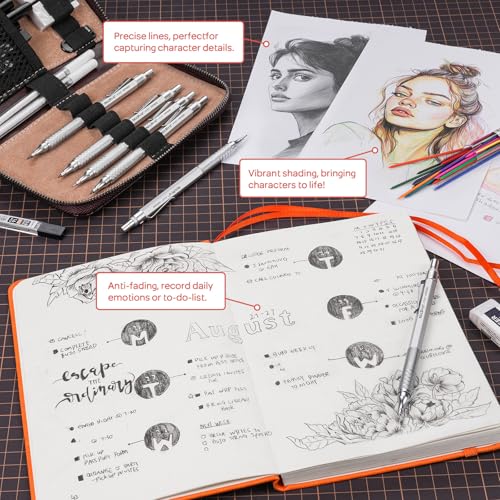Nicpro 30PCS Silver Metal Mechanical Pencils Set in Leather Case - color: Silver
