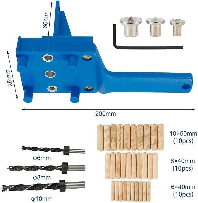 Dowel Jig Kit Woodworking Drill Guide Set Fits 6mm(1/4") 8mm(5/16") 10mm(3/8") Drill Bits Wood Drilling Straight Hole Guide Metal Sleeve Wood Drilling Doweling Hole Saw Locator Woodworking Tools