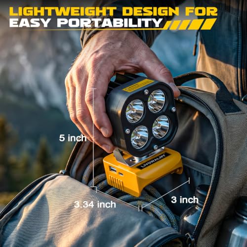 LED Work Light Compatible with DeWalt 20V Battery, 60W 8000LM Tool Only - color: Yellow