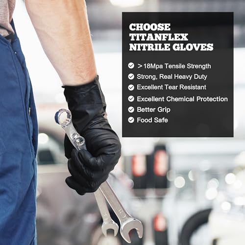 TitanFlex Disposable Nitrile Exam Gloves - 6-mil, Black, Heavy Duty, Latex Free, Food Safe for Cooking - size: X-Large