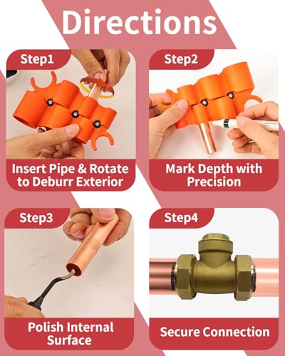12 Pcs 1/4-1 Inch Depth Gauge and Pipe Deburring Tool, Removal Tools Set for Sharkbite Fittings, Deburring Tool with 5 High Speed Steel Blades,Plumbing Tools Kit for PEX Copper PVC CPVC Pipes