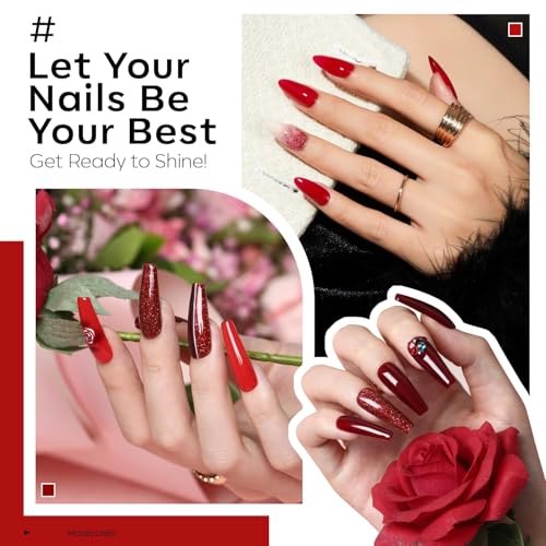modelones Red Nail Polish Set, 6 Colors Cat Eye Dark Ruby Cherry Glitter - color: A1 Apple Red