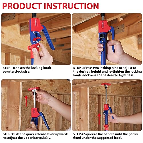 WORKPRO Cabinet Jacks, 54-114 in Adjustable Support Pole, 154 lbs, 4-Pack - size: Long-54"-114" 4PC