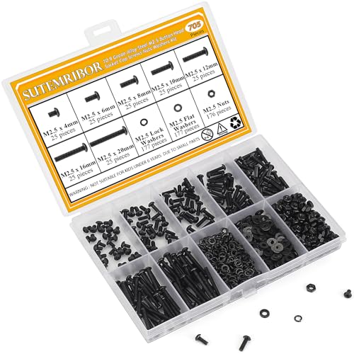 705 Pieces M2.5 Screws Nuts Washers Set Black, Sutemribor M2.5 x 4/6/8/10/12/16/20mm Button Head Socket Cap Screws Nuts Washers Assortment Kit, 10.9 Grade Alloy Steel, Fully Threaded - size: M2.5 x 4/6/8/10/12/16/20mm Kit, style: Button Head
