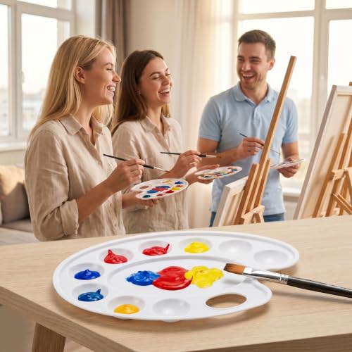 Hulameda Update 30pcs Paint Tray Palettes,Plastic Paint Tray Palette,Paint Palettes,Paint Pallets with 9 Wells for Adults & Kids, or Painting or DIY Craft Class,White - color: 30pcs