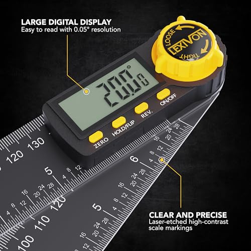 LEXIVON Aluminum Digital Angle Finder Gauge, 7-inch/180mm Multi-Purpose Protractor, Includes XL Display and Rugged Zippered Pouch (LX-DAF7) - size: 7 Inch