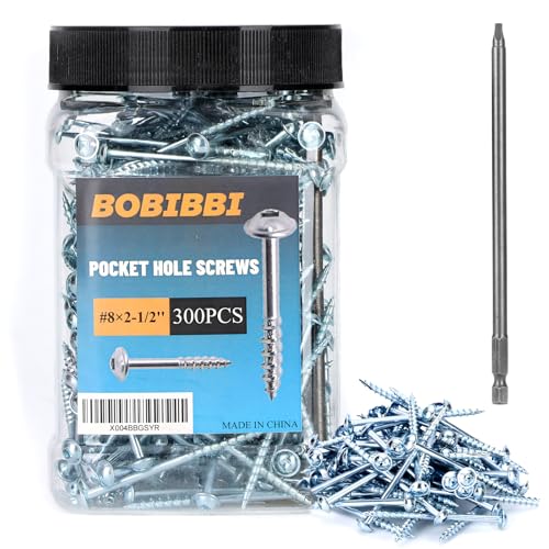 Pocket Hole Screws #8x2-1/2 Zinc, Coarse Thread Wood Screws, Washer Head with Square Drive 300Pcs, 150MM Drive Bit Included - color: Zinc, size: #8x2-1/2‘’