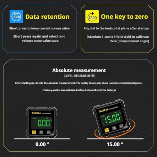 Digital Angle Finder,4 sided magnetic digital angle gauge, USB Rechargeable & Large LED Display for Woodworking, Construction (Black)