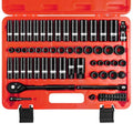 3/8 Inch Drive Impact Socket Set, 72 PCS Standard SAE(5/16"- 3/4") & Metric(8-22mm) With Spark Plug, 6 Point Deep & Shallow, 72T Wrench Ratchet Tool Kit, Cr-V With Heavy Duty Storage Case