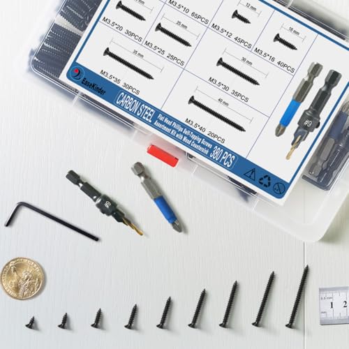 380PCS Flat Head Phillips Wood Screws Assortment Kit with Countersink - size: CSQ235 M3.5