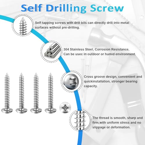 100PCS #8 x 1 Wood Screws, Pan Head Stainless Steel Sheet Metal Screws, Fast Self Tapping Screws for Deck Drywall Concrete Screws with Screwdriver Bit - style: Silver #8X1" Pan Head 100PCS
