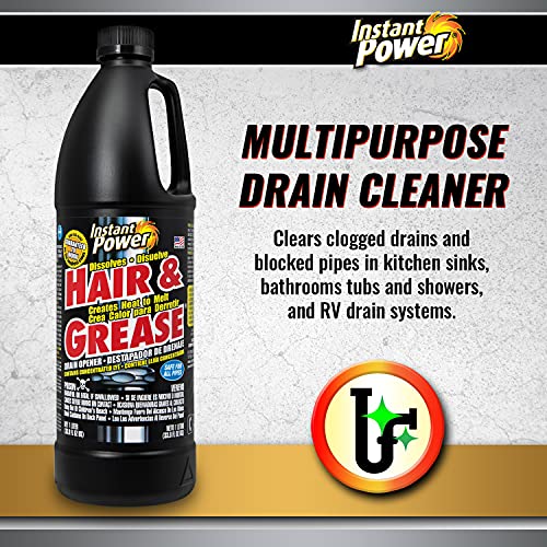 Instant Power Hair and Grease Drain Cleaner - Shower Drain & Sink Cleaner, Liquid Clog Remover, Made in USA, Sink Deodorizer - 1 Liter - size: 33.8 Fl Oz (Pack of 1)