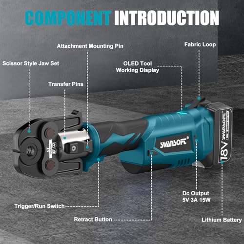 SWANSOFT 22kN Electric Hydraulic Crimping Tool for VUS 1/2"-1" Copper Pipes