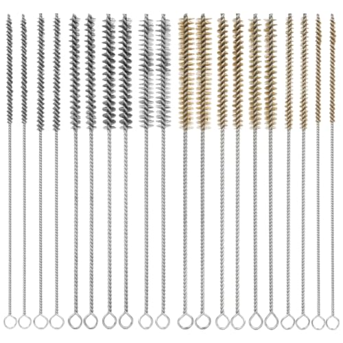 Tube Cleaning Brush,Brass Stainless Steel Engine Cleaning Brushes,12 inch Long Round Wire Pipe Cleaner for Deep Pipes (Yellow and Silver, 20 Pcs-5 Size) - color: Yellow and Silver, size: 20 Pcs-5 Size