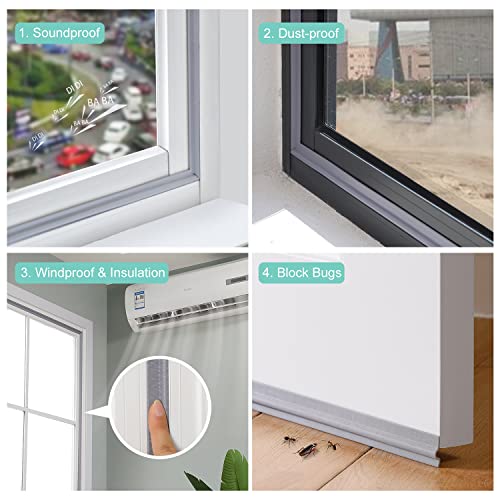 3 Pcs Draft Stopper Sweep, MOPMS Door Weatherproofing Stripping, Window Seal Strip Self-Adhesive Soundproof Seal Strip Cuttable Window Weather Stripping, Length 19.68Ft (3 Pcs x 6.56Ft) - color: Gray, size: 19.7 ft (3 pcs)