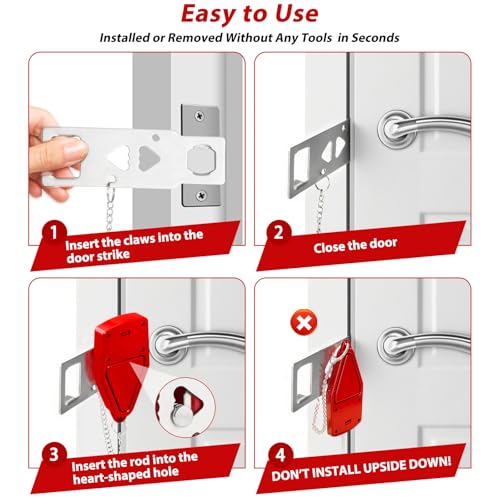 Portable Door Lock for Travel 2-in-1, Hotel Door Locks for Travelers Security, Door Lock Self-Defense Security Device for Home, Apartment, Hotel, Living Motel, School Dorm, House