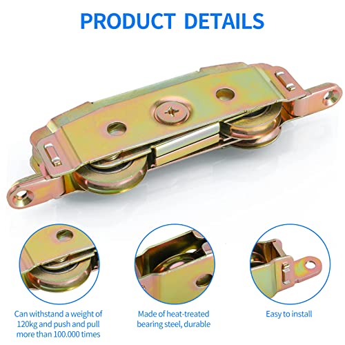 Huazu Heavy-Duty Sliding Door Rollers - 1-1/4" Steel Ball Bearing, Adjustable Sides, 2-Piece Set with Screen Door Roller Assembly for Courtyard Doors