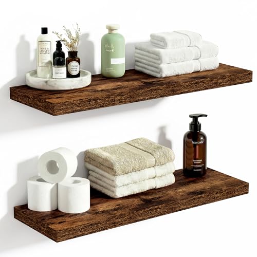 Vivelove 10" Deep Floating Shelves, 24”Wide Set of 2, Rustic Brown - color: Rustic Brown, size: 23.6”wx10.2”dx1.5”h