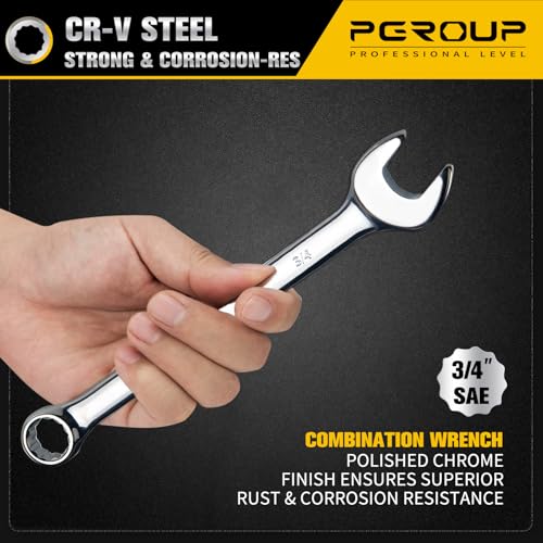 3/4" SAE Combination Wrench, CR-V Steel with Mirror Polish, 12-Point Design, 15-Degree Offset, Perfect for Auto Repair, Household, Car & Truck Emergency - size: 3/4"