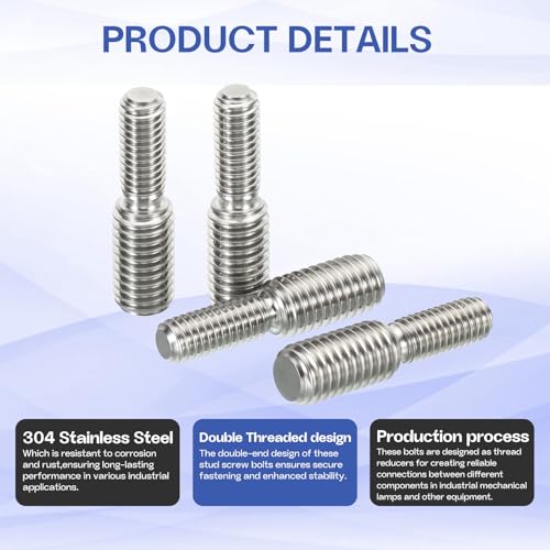 M8x15mm to M12x15mm Double End Threaded Stud Screw Reducing Bolt,304 Stainless Steel Thread Reducer Adapter for Furniture Fastener Welding, Hardware Connectors 10 Pack - size: M8x15mm to M12x15mm