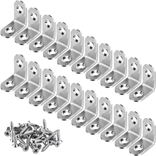 20pcs L Bracket Corner Brace 30mmx30mm Stainless Steel 90 Degree Joints Right Angle Bracket Metal Fastener for Wood, Cabinet, with Screws - size: 30*30mm/ 1.2in