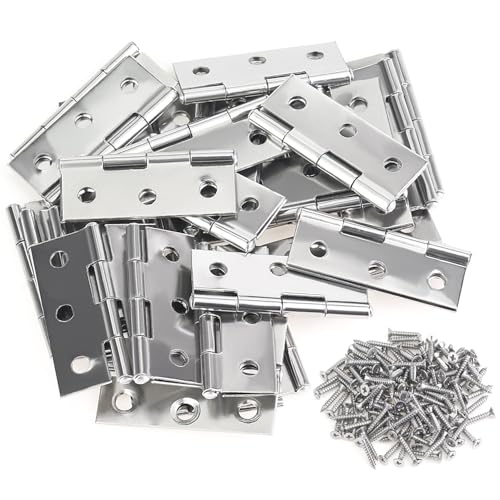 30 Pieces Stainless Steel Folding Hinges, 1.73 Inch Cabinet Hinges, Small Door Hinges with 180 Screws for Wooden Cabinets, Boxes, Crafts and Lightweight Projects - size: 30 Pieces
