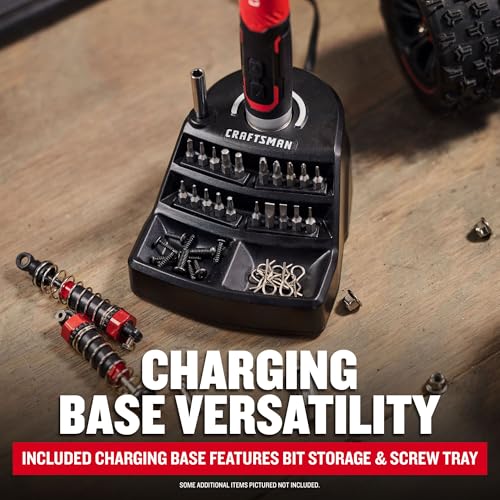 CRAFTSMAN Electric Screwdriver Cordless 25 Piece Kit, 4V Precision Screwdriver Set Rechargeable Power, USB Compatible, Includes Bit Set Storage, Charging Base, LED Light (CMHT66720)