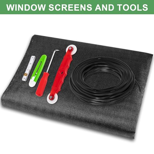 48"X236" Window Screen Replacement Kit, 6 in 1 Window Screen Door Repair Kit, Replacement Window Screens, Fiberglass Patio Screen Mesh for Porch Sliding Door, Rolling Tool Hook Spline Cutter Ruler - size: 48"x236"with Tools