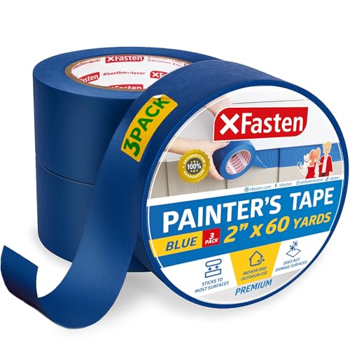 XFasten Professional Blue Painters Tape 2 Inch x 60 Yards (3-Pack) Bulk Blue Masking Tape for Painting Walls | Residue-Free - size: 2 Inches x 60 Yards (3-Pack)