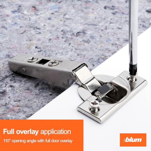 Blum Clip top BLUMOTION Hinge Kit (1 Kit), Full Overlay, 110° Opening Angle, Steel, Soft Close Euro-Style Hinges with Clip Mounting Plate for Frameless Cabinets - size: 1 Kit