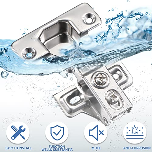 Chumia 100 Pack 1/2 Inch Soft Closing Cabinet Hinges for Kitchen Partial Overlay Kitchen Cabinet Door Hinges 105 Degree Concealed with Mounting Screws for Frameless Face Frame Door