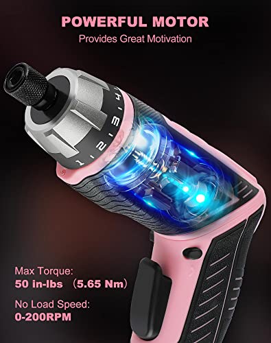 AVID POWER 4V Electric Cordless Screwdriver Set 5.65Nm 44 Bits with Case - color: 2-pink