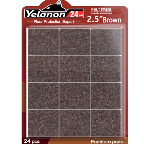 Yelanon Felt Furniture Pads for Hardwood Floors -24 Pcs 2.5" Premium Felt Pads for Chair Legs, Floor Protectors for Furniture, Brown - size: 24 pcs Brown Square