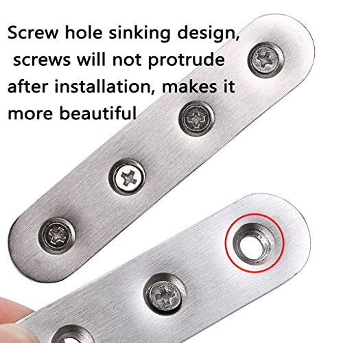 Sumnacon 8Pcs Stainless Steel Flat Plates - 4 Inch Heavy Duty Mending Plate Straight Corner Brace Brackets Connector Furniture Repair Fixing Joint with Screws, Silver - size: 4 Inch Silver