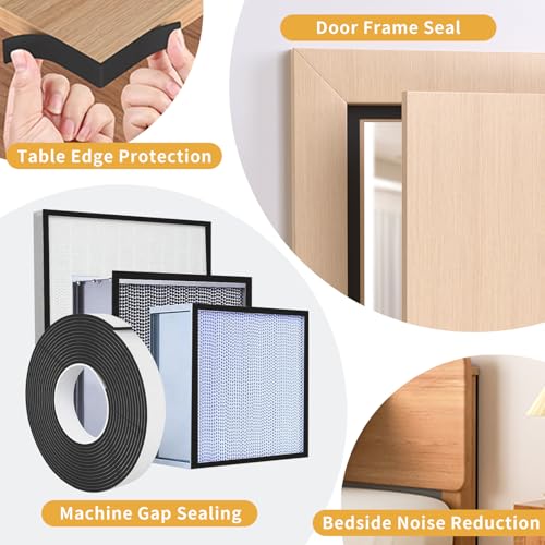 1/2 in Wide x 1/8 in Thick x 33FT Window Sealing Tape,Weather Stripping Door Seal,Foam Insulation Tape,Single-Sided Self-Adhesive Foam Strips,Black - color: Black, size: 1/2 IN x 1/8 IN x 33FT