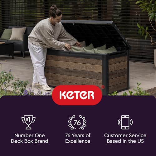Keter Kentwood 50 Gal Outdoor Storage Box and Patio Side Table - color: Brown