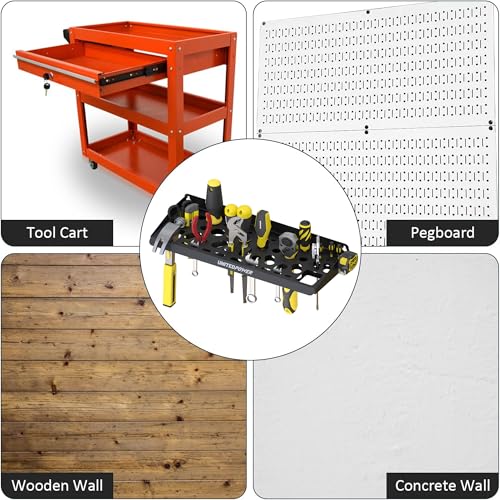 UNITEDPOWER Wall Mount Tool Storage Rack, Screwdriver Holder, Pliers Organizer, Wrench Utility Shelf, 51 Holes for Variety of Small Hand Tools, Workshop, Shed, Garage, Home - style: Hand Tools Holder